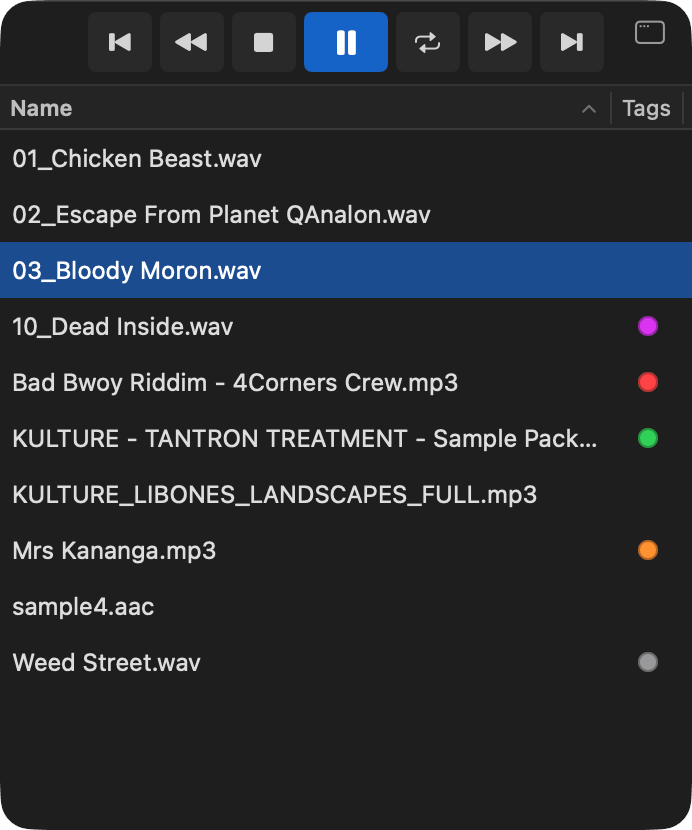 Files List Only: kompakte Ordneransicht mit Transport-Leiste und Tag-Farben