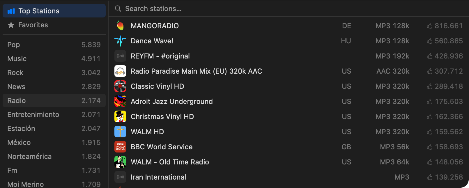 La nouvelle section Radio Internet dans Ampado avec des milliers de stations par genre