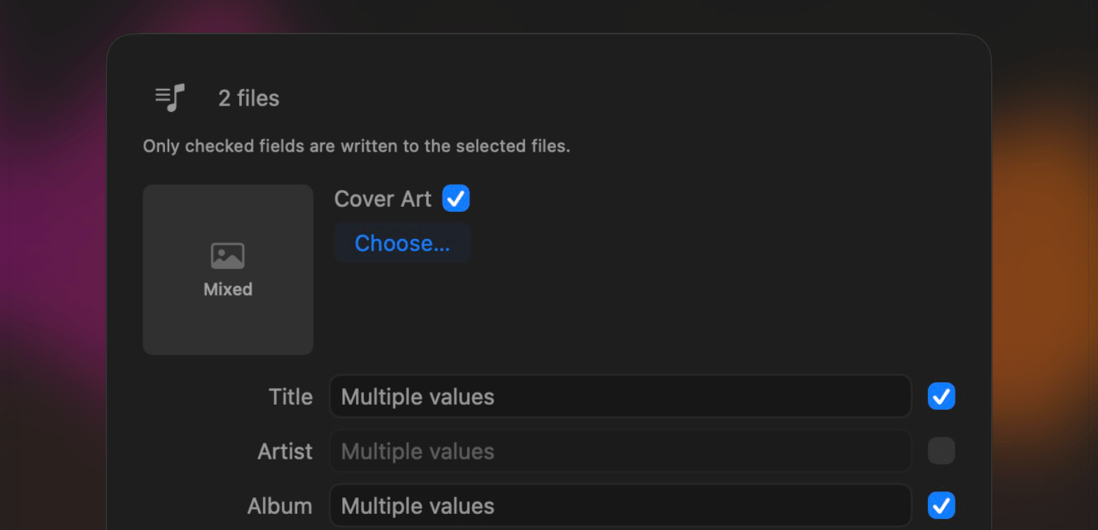The Tag Editor in Ampado PRO with checkboxes for multi-editing