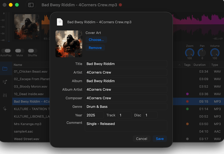 O novo Tag Editor no Ampado PRO – editar metadados e capas diretamente no player